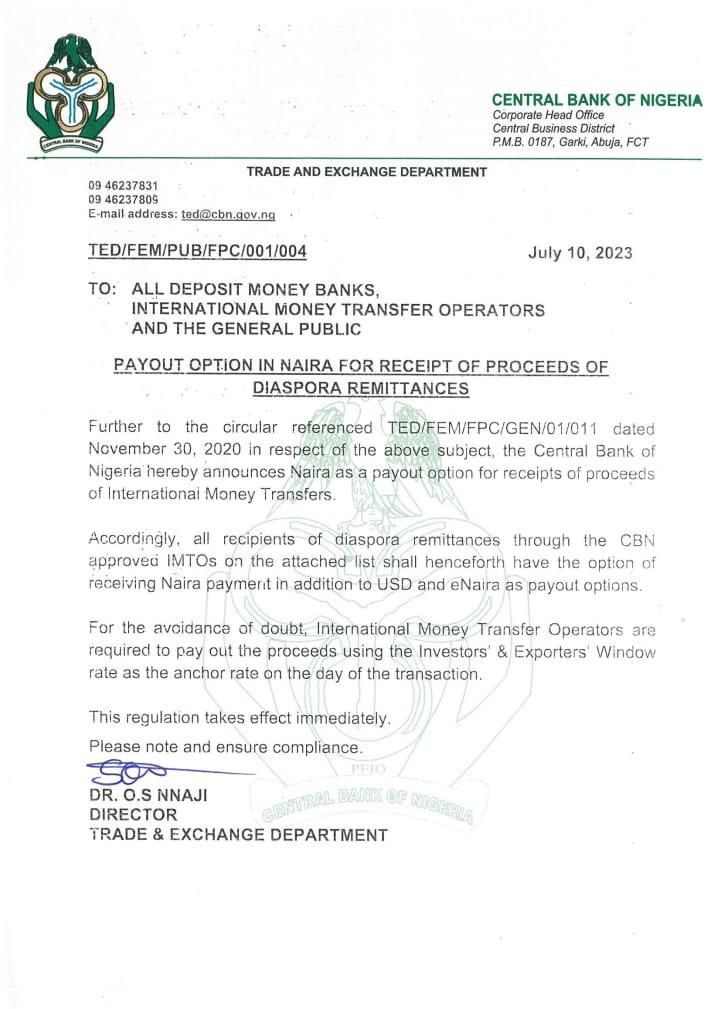 Copy of CBN's statement