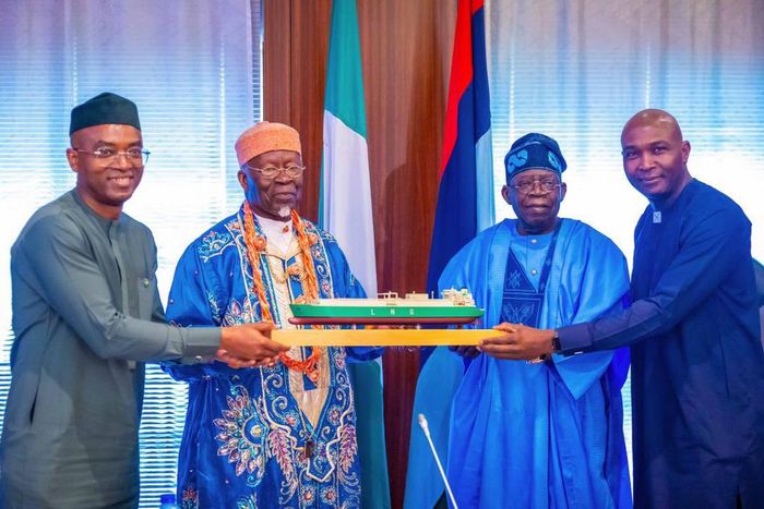 President Bola Ahmed Tinubu receives the Board and Management of the Nigeria Liquified Natural Gas Limited led by the MD/CEO of the Nigeria LNG Limited, Dr Philip Mshelbila. [Presidency]