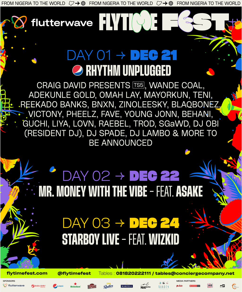 Fast-selling ticket sales, Flutterwave Flytime Fest 2022 | December 21 - 24, 2022