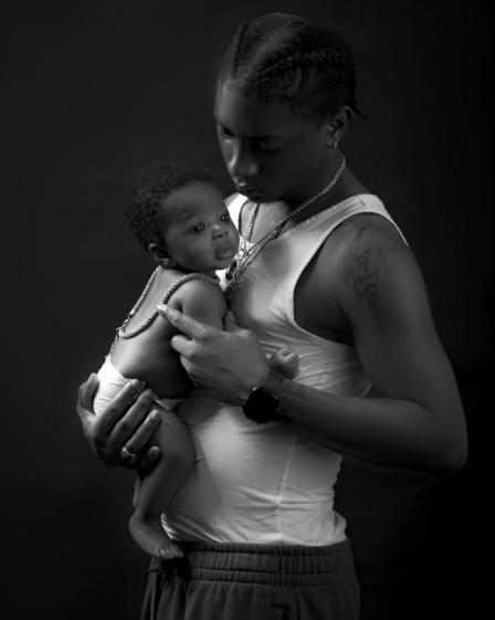 Bella Shmurda and his baby boy who was born in July 2023 [Twitter/Bellashmurda]