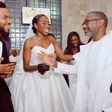 Kunle Remi, Tiwi and Femi Otedola all smiles at the church wedding [Instagram/Femiotedola]