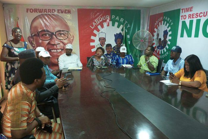 Lagos Labour Party’s State Executive Council members and candidates at the news conference on Thursday in Lagos.