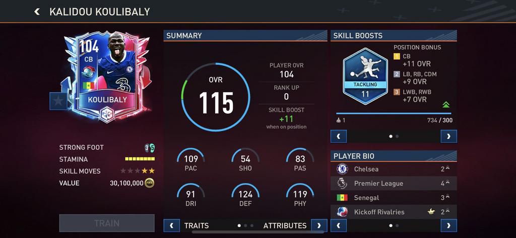 Kalidou Koulibaly FIFA Mobile stats