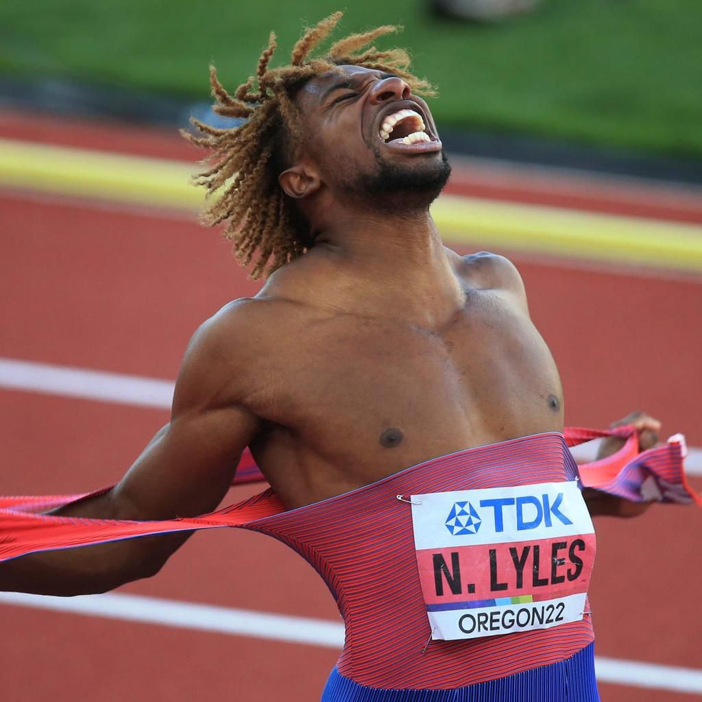 Noah Lyles at the 2022 World Championships in Oregon