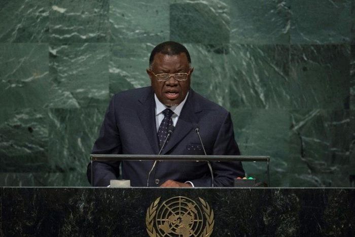 Namibian President Hage Geingob, pictured at the UN two years ago, said the West demands things of Africa "they don't demand from other places"