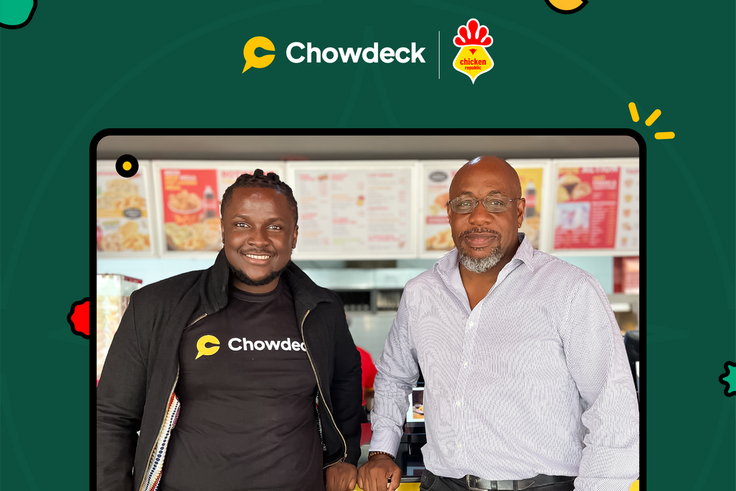 L-R: Femi Aluko and Mr Kofi Abunu at Chicken Republic, Spintex Road, Accra.