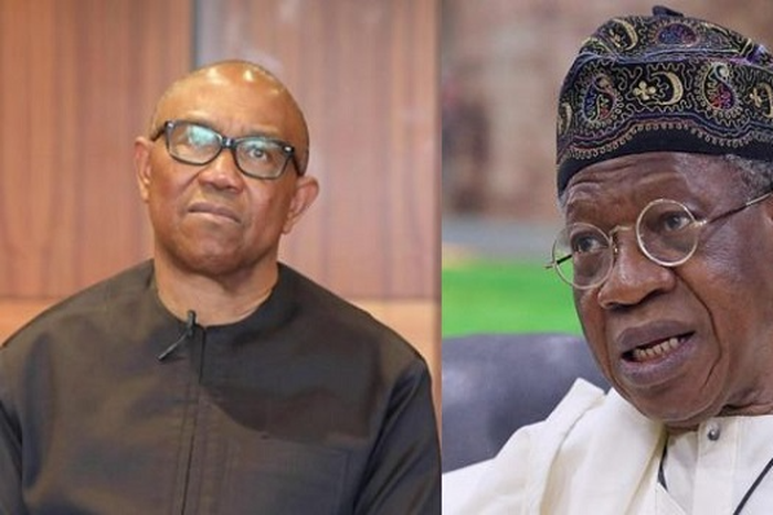 (Left) Lai Mohammed justifies the treason allegation against Peter Obi (right) by the Federal Government. (Leadership)