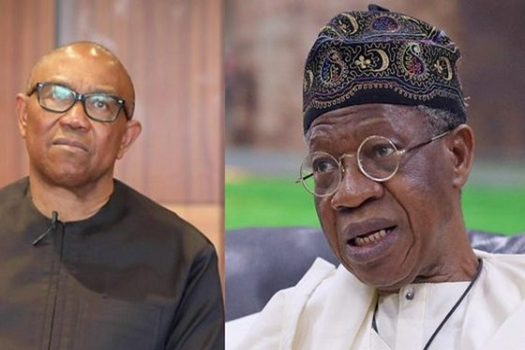 (Left) Lai Mohammed justifies the treason allegation against Peter Obi (right) by the Federal Government. (Leadership)