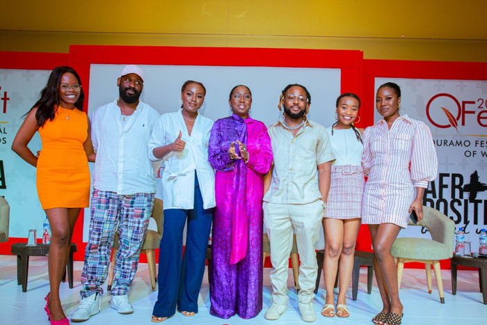 L-R: Tamara Adeyemi, Felix Eguabor, Camille Shaiyen, Gbemi Shasore (founder, QFEST), Dare Olaitan, Mayowa Omogbenigun, Temilade Adeyinka