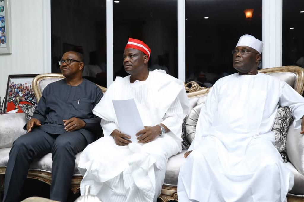 From left: Peter Obi, Rabiu Kwankwaso and Atiku Abubakar. [AriseTV]