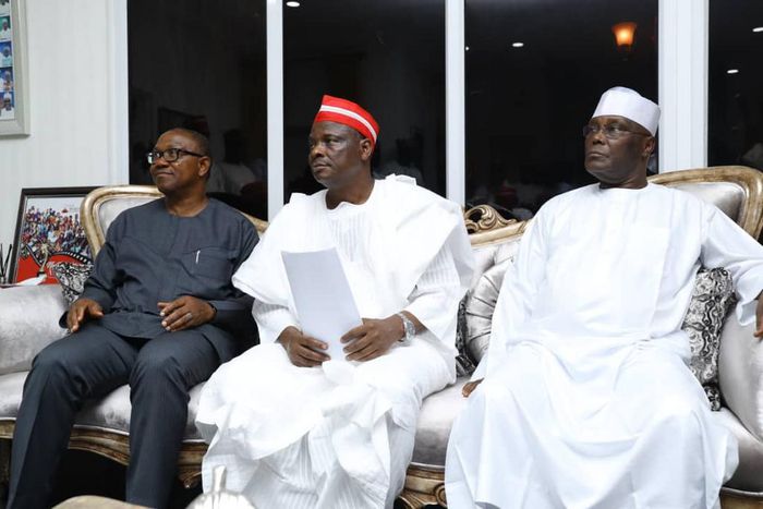 From left: Peter Obi, Rabiu Kwankwaso and Atiku Abubakar. [AriseTV]