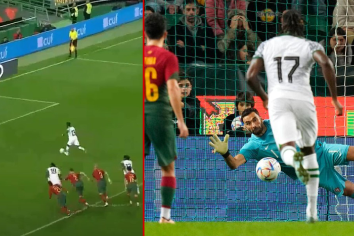 Emmanuel Dennis missed a chance to pull one goal back for Nigeria