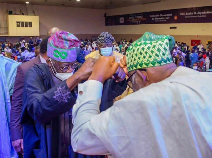 APC godfather Tinubu attended Akeredolu's inauguration on Feb 24, 2021 (Punch)
