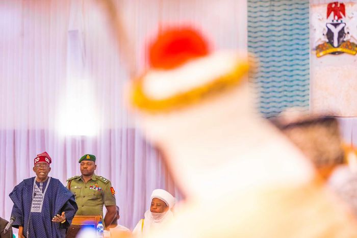 President Bola Tinubu meets with representatives of Nigerian traditional rulers in Aso Rock Villa on Friday, June 9, 2023. [Presidency]