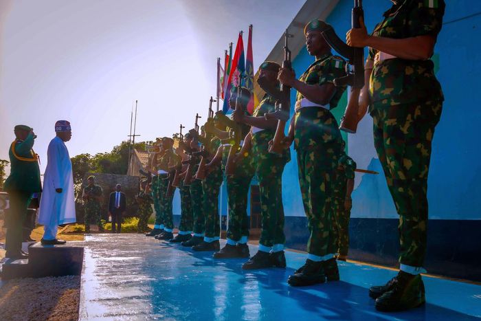 President Tinubu visits Nigerian troops in Guinea-Bissau. [Presidency]