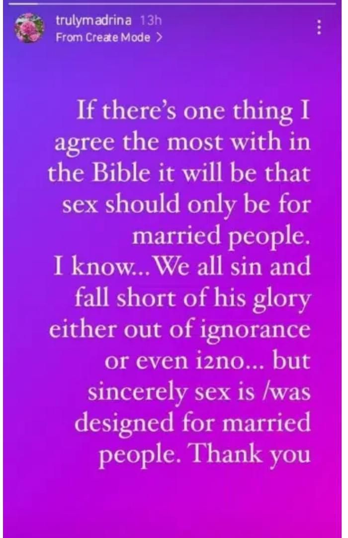 Her Instagram story post