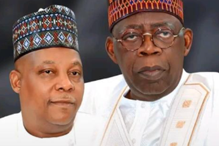 APC Presidential candidate Asiwaju Bola Tinubu and his running mate, Kashim Shettima. [Twitter:Sharksawn]