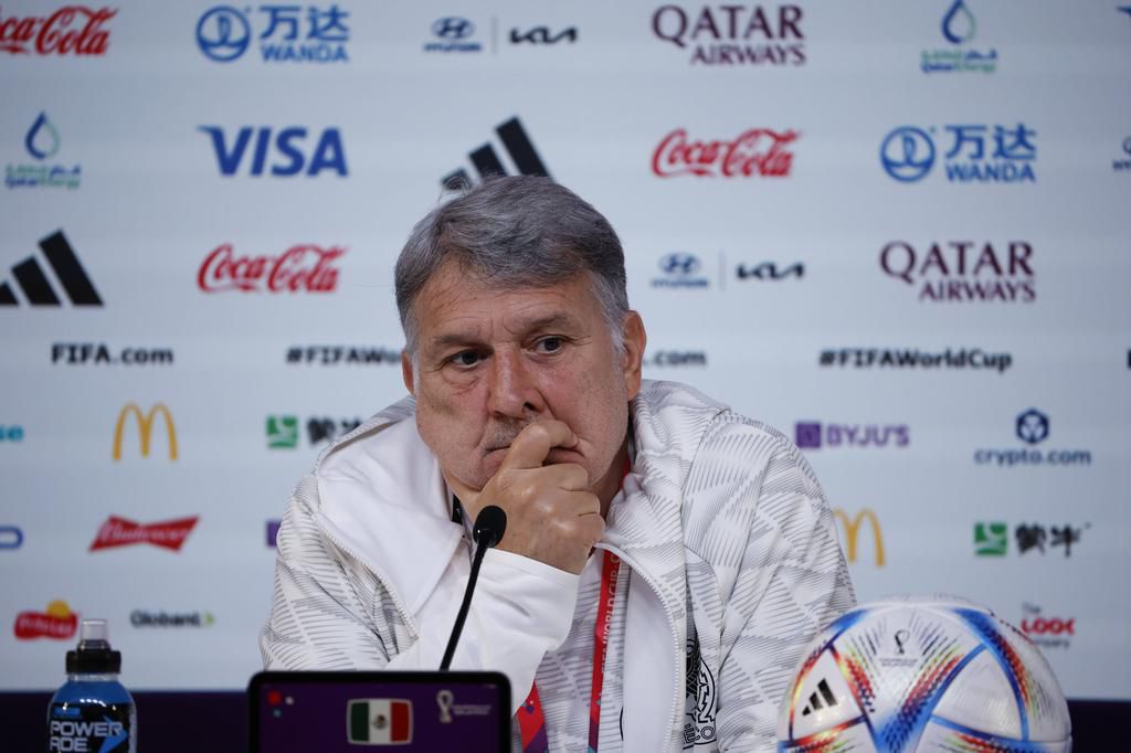 Tata Martino as Mexico coach at a press conference in Qatar.