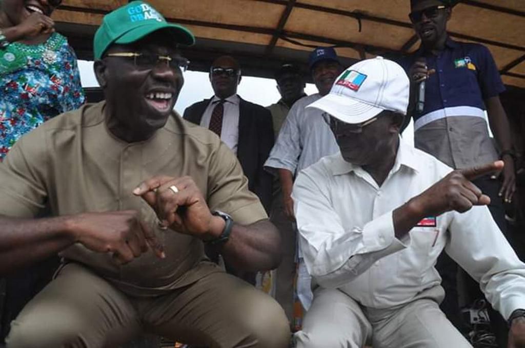 Godwin Obaseki (left) and Adams Oshiomhole (right) [Vanguard]
