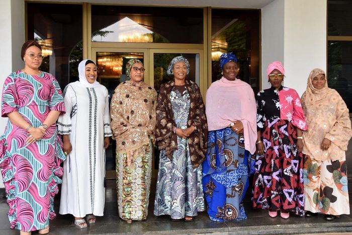 First lady, Oluremi Tinubu, wife of the Vice President, Hajia Nana Shettima, wife of the Chief of Staff, Mrs Salamatu Gbajabiamila, Senate President’s wife, Ekaette Akpabio, Imo governor’s wife, Mrs Chioma Uzodinma, and the APC National Women Leader, D...