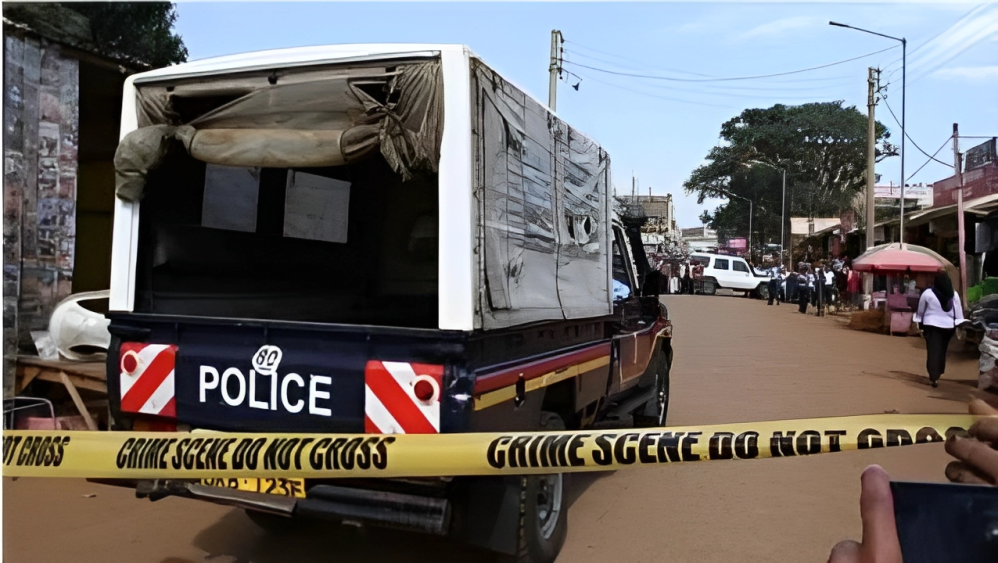 A police vehicle leaving a previous crime scene