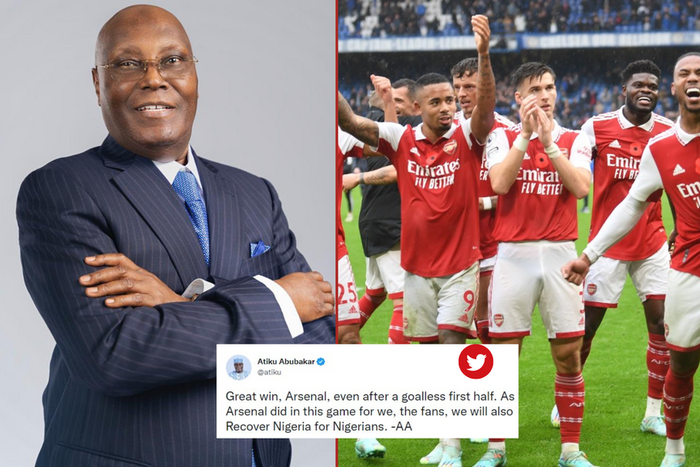 Atiku Abubakar's tweet about Arsenal triggers reactions form Nigerians after victory against Chelsea in the Premier League