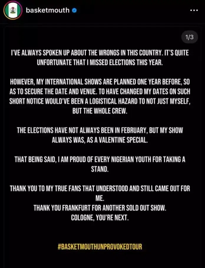 Basketmouth explains himself