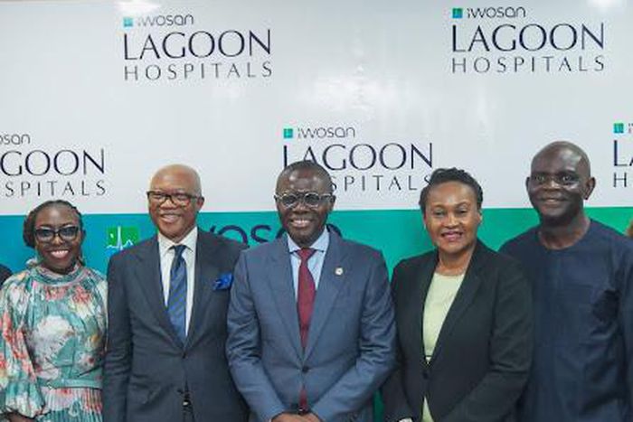 L-R: Managing Director, Iwosan Lagoon Hospital, Victoria Island, Dr. Ayobami Kuyoro; Co-Founder and Chairman, Iwosan Investments Limited, Fola Adeola; Lagos State Governor, Babajide Sanwo-Olu; Co-Founder and CEO, Iwosan Investments Limited, Fola Laoye;...