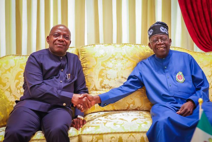 President Bola Tinubu receives in audience the Abia State Governor, Alex Otti, at his Lagos residence. [Presidency]