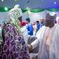 President Bola Tinubu exchanging handshake with former Emir of Kano State, Sanusi Lamido Sanusi. [Twitter:@EzumaAndre2745]