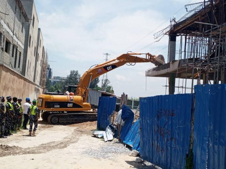 Three storey building under construction being demolished in Banana Island by officials of the Lagos State Building Control Agency (LASBCA) on Friday in Lagos.