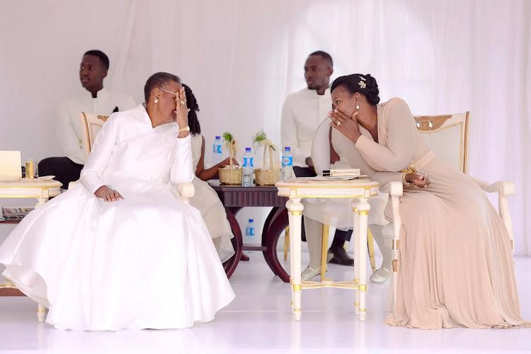 Ugandan first lady Janet Museveni with his son's spouse Charlotte Nankunda during their 50th wedding anniversary on August 26, 2023.Image: STATE HOUSE UGANDA