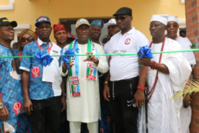 L-R: Special Adviser to Lagos State Governor on Drainage and Water Resources, Mr Joe Igbokwe; Special Adviser to the governor on Parastatals Monitoring Office, Mr Afolabi Ayantayo; Deputy Gov. Obafemi Hamzat, Chairman of Agege Local Government, Mr Gani...