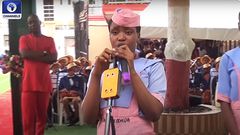One of the students of Regina Pacis Secondary School, Onitsha in Anambra State behind the Smart Sticks for the blind. [ChannelsTV]