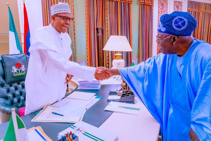 Former President Muhammadu Buhari and President-elect, President Bola Tinubu. [Facebook:BuhariSallau]