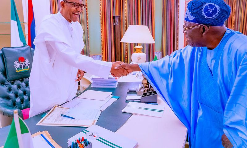 Former President Muhammadu Buhari and President-elect, President Bola Tinubu. [Facebook:BuhariSallau]