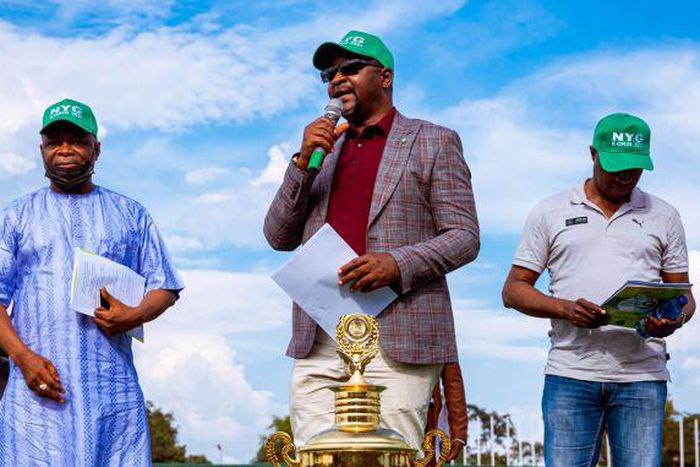 Minister of youths and sports, Sunday Dare addressing the athletes at the sixth edition of the National Youth Games in Ilorin