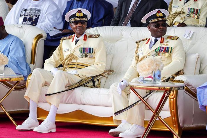 President Muhammadu Buhari (left) at the 2023 Presidential Fleet Review in Lagos.  [The Peninsula Qatar]