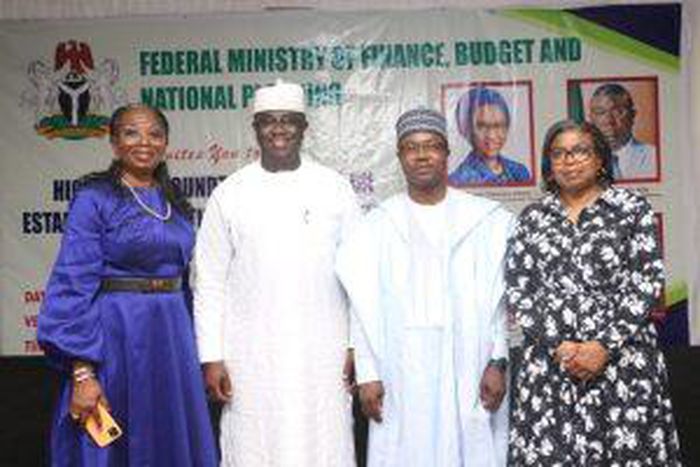 L-R: Chairperson of Nigerian National Advisory Board of Impact Investing (NABII), Mrs Ibukun Awosika; Minister of State, Ministry Finance, Budget, and National Planning, Prince Clem Agba; Permanent Secretary of the Ministry Finance, Budget, and Nationa...