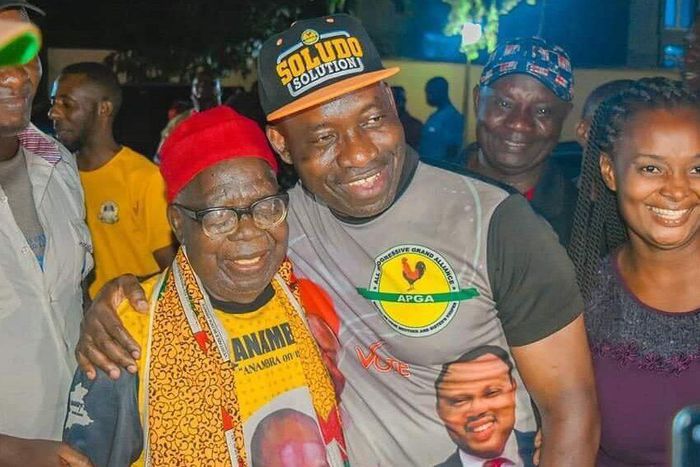 The late Pa Simeon Soludo and Governor Charles Soludo. {Premium Times]