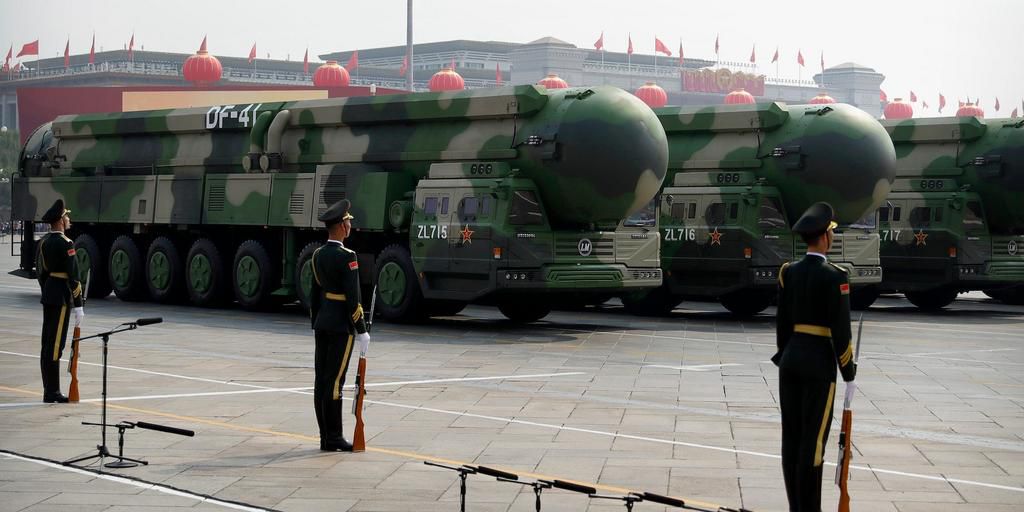 Chinese military vehicles carrying DF-41 ballistic missiles during a parade to commemorate the 70th anniversary of the founding of Communist China in Beijing in October 2019.AP Photo/Mark Schiefelbein