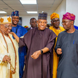 L-R - The Ayangburen of Ikorodu, Oba Kabir Adewale Shotobi; Vice-Preseident of Nigeria, Vice-President  Kashim Shettima; Senator representing Lagos-West Senatorial District, Senator Adetokunbo Mukhail Abiru, FCA; at the SAIL Innovation Lab commissionin...