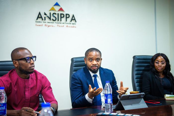 The Managing Director of ANSIPPA, Mark Okoye (middle) addressing journalists during the agency's media roundtable on Friday, June 9, 2023. [ANSIPPA]