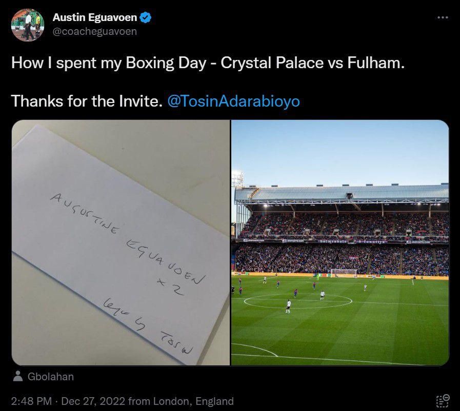 Austine Eguavoen shares Premier League invite from Fulham's Tosin Adarabioyo