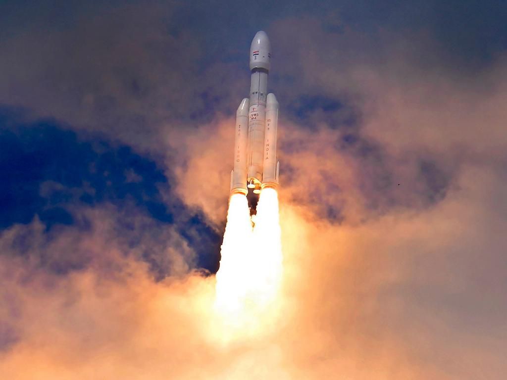 Indian spacecraft Chandrayaan-3, the word for "moon craft" in Sanskrit, travels after it was launched from the Satish Dhawan Space Centre in Sriharikota, India.Aijaz Rahi/AP Photo