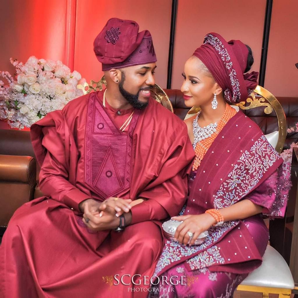 Banky W and Adesua Etomi rocking Burgundy as their families get formally introduced ahead of their wedding, May 6 2017