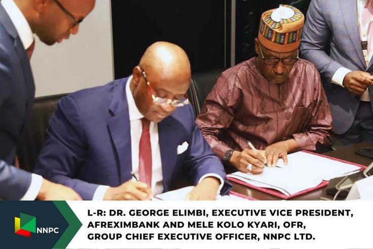 NNPCL Group Chief Executive officer, Mele Kolo Kyari and Executive Vice President AFREXIMBANK, George Elimbi. [Twitter:NNPCL]
