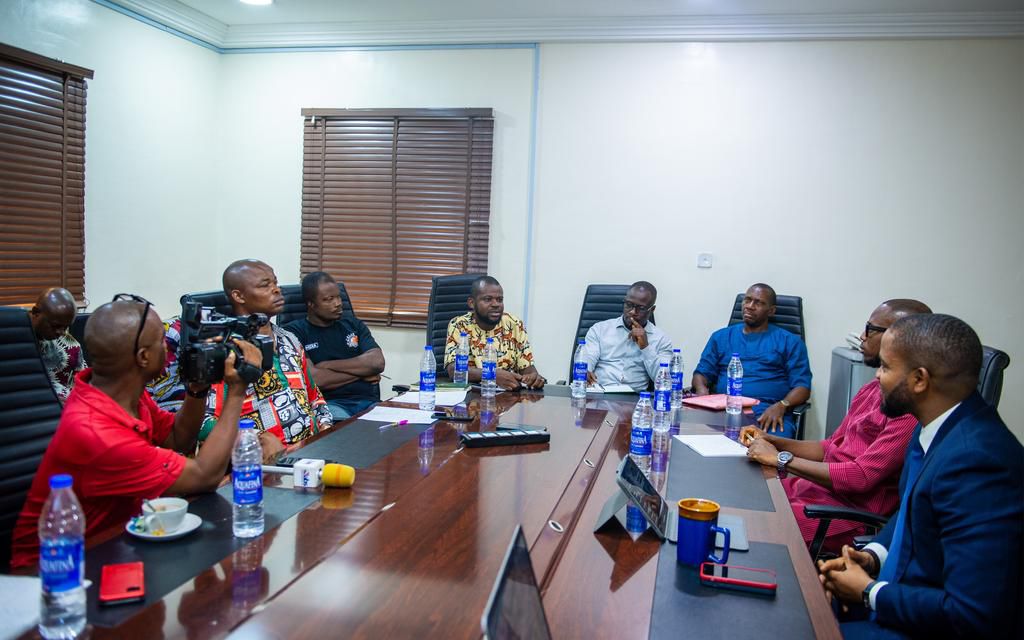 The Managing Director of ANSIPPA, Mark Okoye (middle) addressing journalists during the agency's media roundtable on Friday, June 9, 2023. [ANSIPPA]