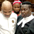 Proscribed leader of IPOV, Nnamdi Kanu flanked by his lawyers Mike Ozekhome and Ifeanyi Ejiofor. (Channels TV)