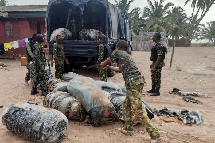 Nigerian Navy loading cannibal sativa seized on Sunday morning into their truck at Gbethrome community in Badagry  [NAN]